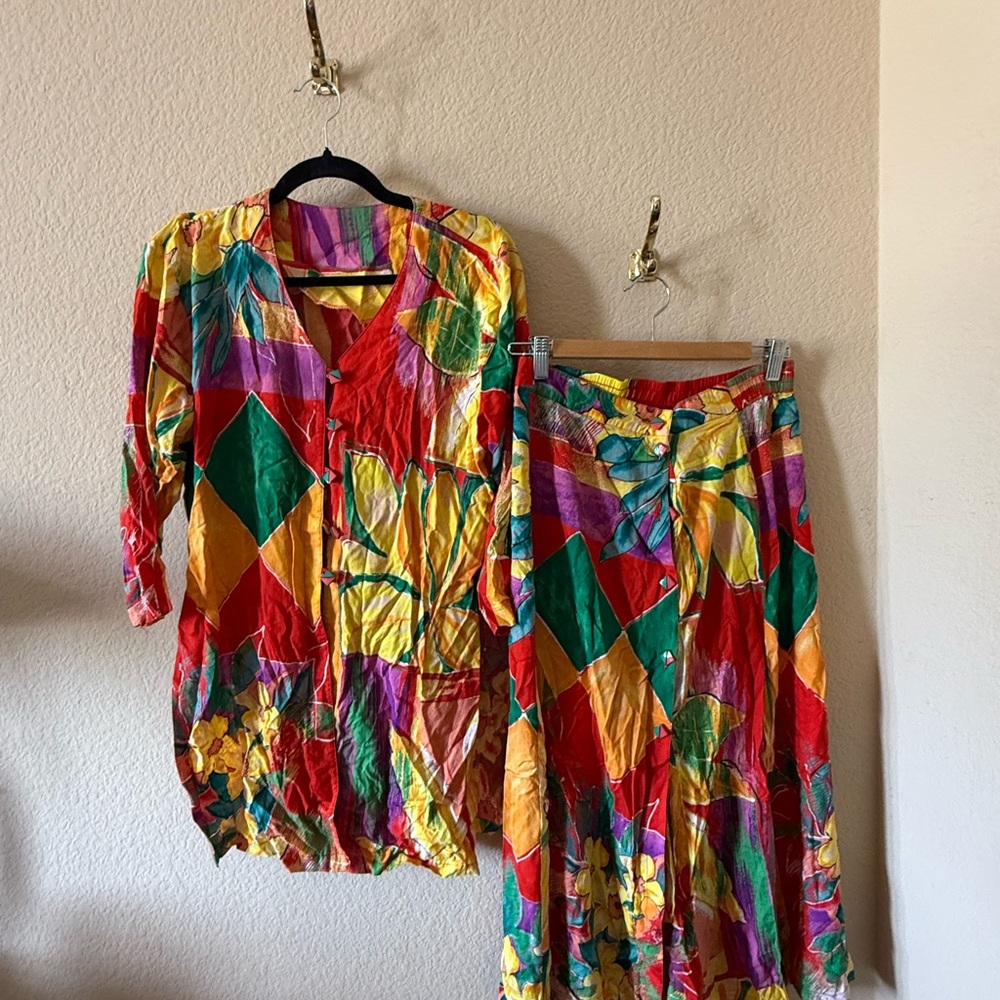 Colorful Geometric Dress and Skirt Set